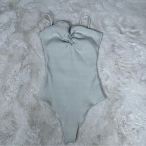 Fashion Nova White Ribbed Ruched Bodysuit